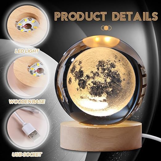 Blisscase FLYNGO 3D Moon Crystal Ball Night Lamp